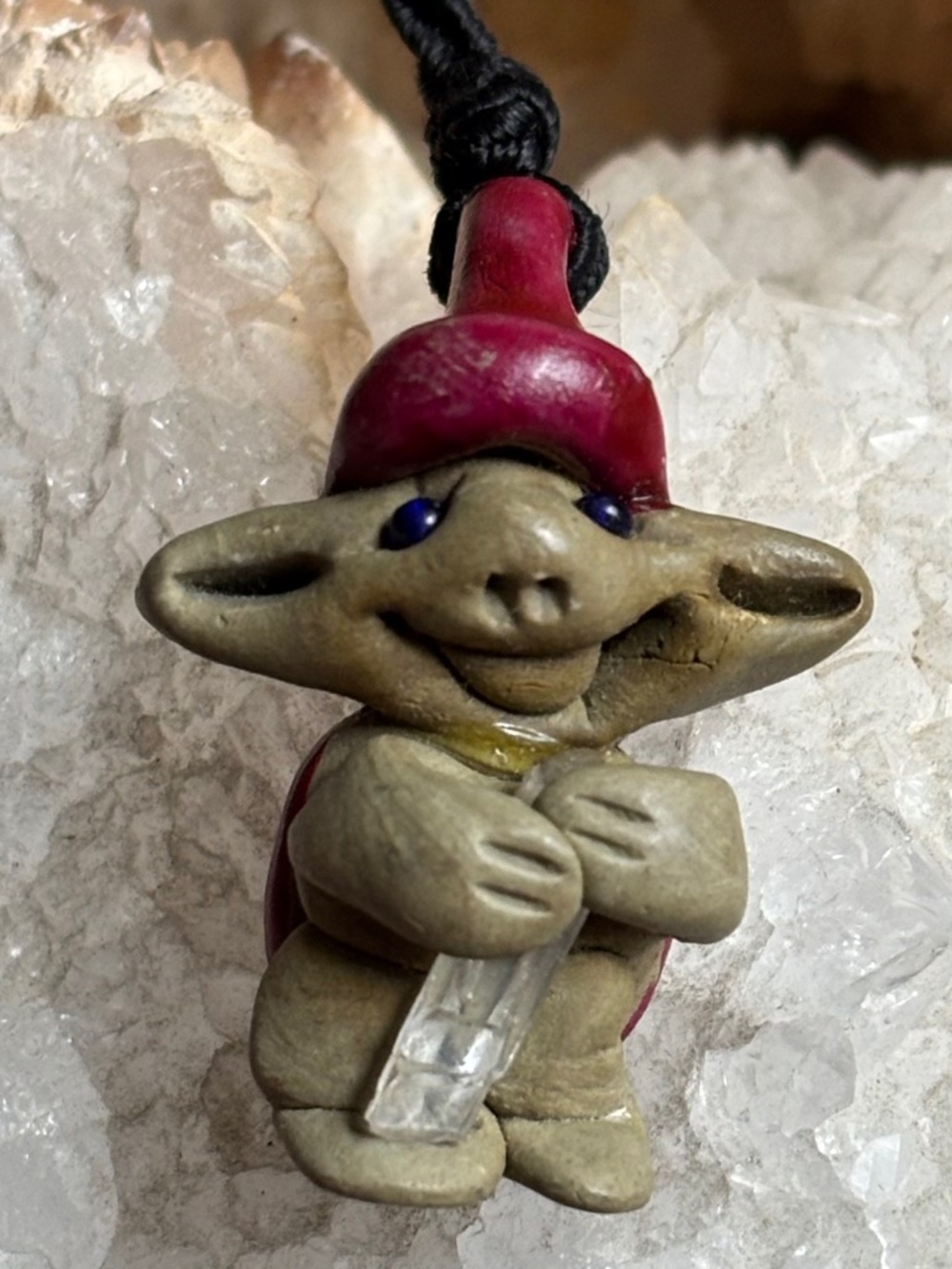 Vintage Unisex Gnome or Troll Crystal Necklace - NWOT